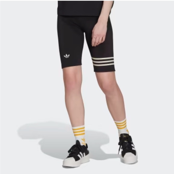 NWT 2XS high rise ADICOLOR NEUCLASSICS BIKE LEGGINGS tight fit black/ cream - Picture 11 of 14